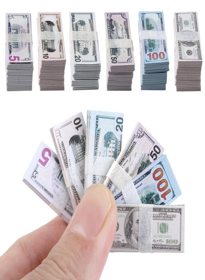 Clofiak 1:12 Miniature Scene Dollars Set, 600PCS Mini Dollar Fake Bills 5 10 20 50 100 Dollar Bills Prop Money, Realistic Simulation Dollar Toy Banknote for Dollhouse Scene, Mini House - Image 1